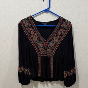 American Eagle Outfitters Black Blouse with Red Embroidery
